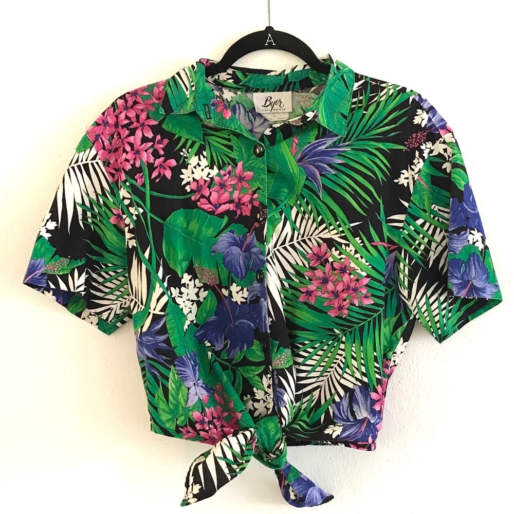 VINTAGE BYER CALIFORNIA 🌺 Tropical Print Top Sz L